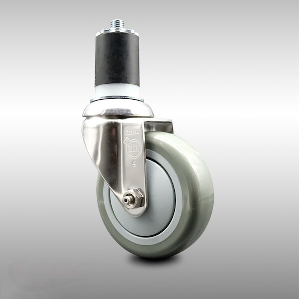 Service Caster 4 Inch 316SS Gray Polyurethane Wheel Swivel 1-3/4 Inch Expanding Stem Caster SCC-SS316EX20S414-PPUB-134 - main